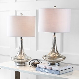 Ames 25.5" Glass Teardrop LED Table Lamp, Mercury Silver/Chrome (Set of 2) by JONATHAN Y
