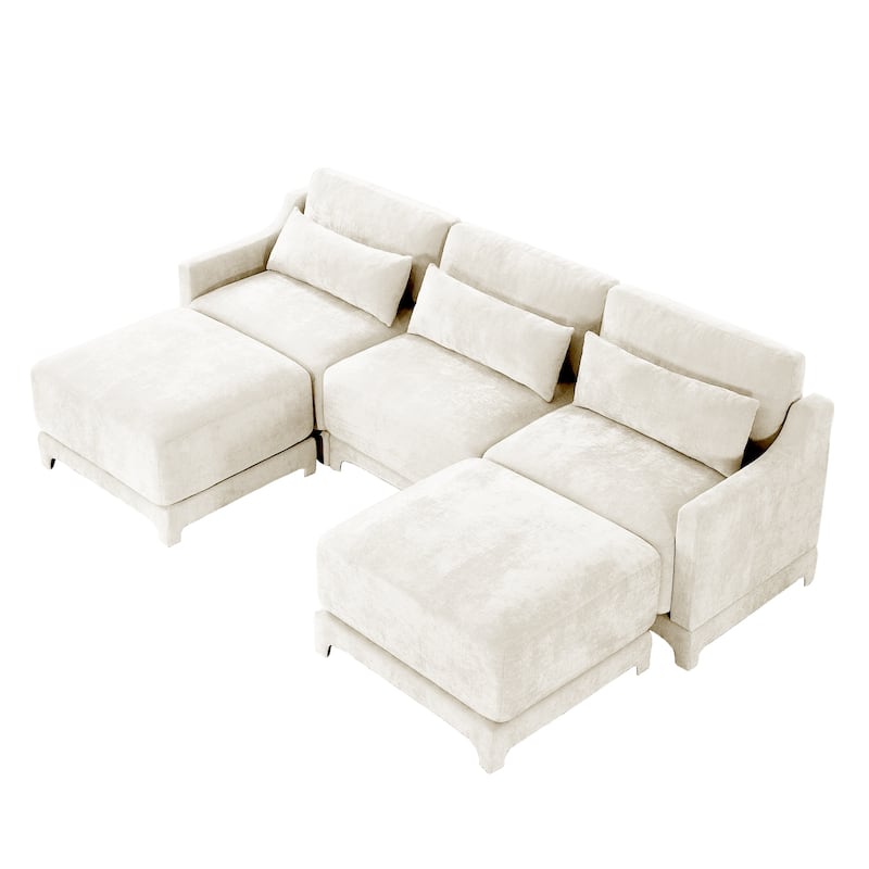 GDFStudio- Isolde Chenille Three-Seater Sofa with 2 Ottoman