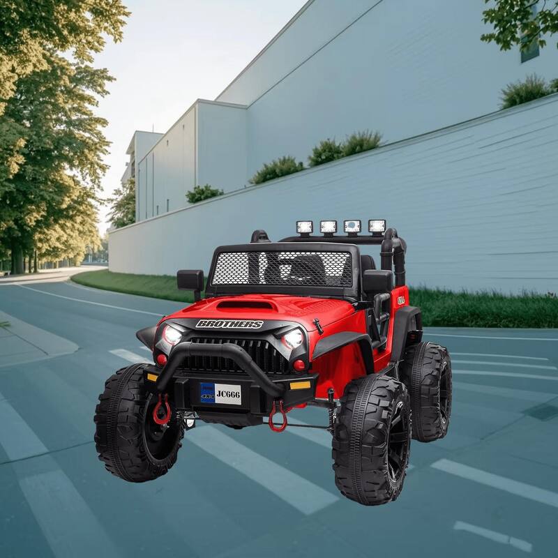 Dual Seater 24V Kids Electric Ride On Car with Parental Remote Control, 3 Speeds, MP3, USB, Music Player and Bright LED Lights - Red