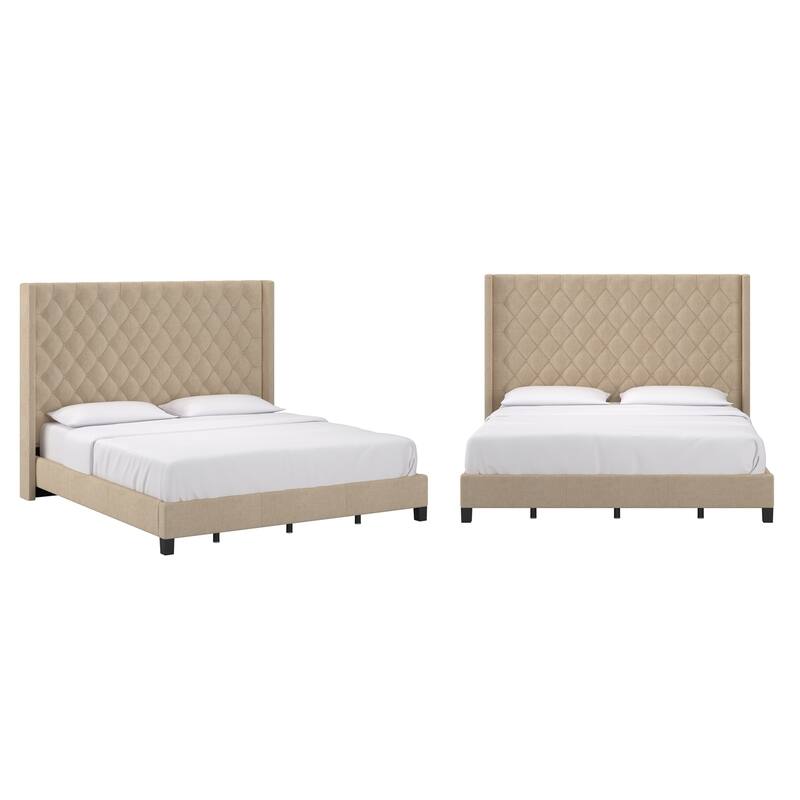 Detmold Wingback Button Tufted Tall Headboard Bed - Beige - King