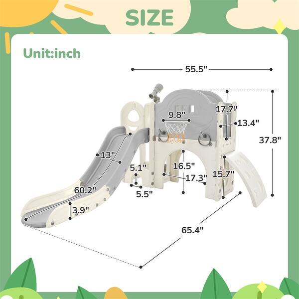 Kids Slide Playset Structure 7 in 1,Freestanding Spaceship Set w/Slide
