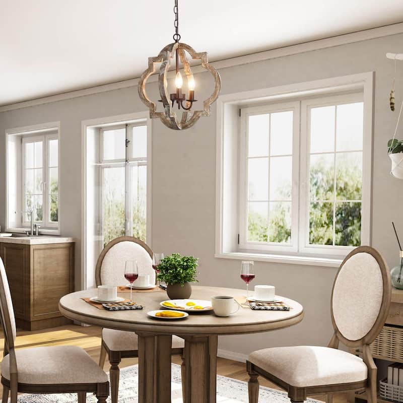 Modern Farmhouse 1/3-Light Wood Rustic Chandelier Lantern for Kitchen Island