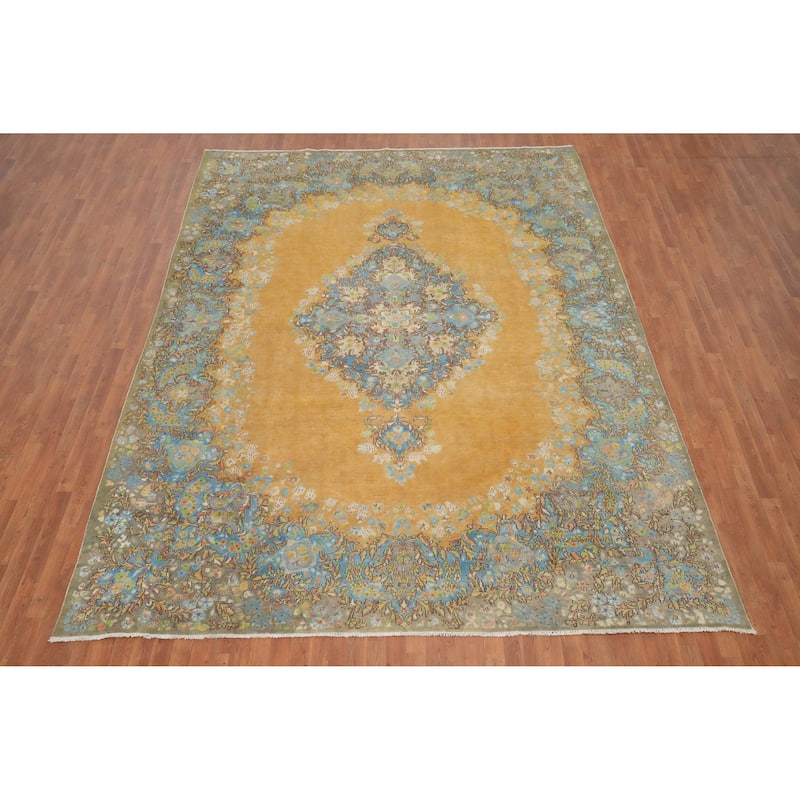 Hand Knotted Oriental 100% Wool Carpet Traditional Floral Oranges & Rust Kerman Area Rug - 12' 10'' X 9' 10''