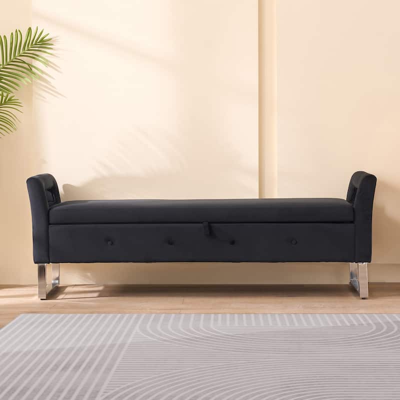 67.91"Wide Velvet Storage Soft Bench with Armrests for Living Room, Entryway and Bedroom