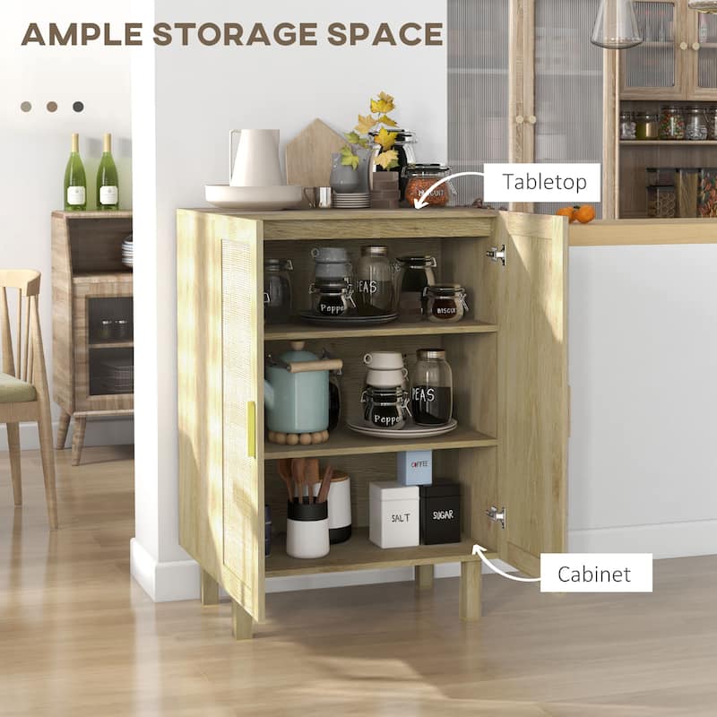 Natural Boho Sideboard with Woven Rattan Doors and Adjustable Shelves for Kitchen Living Room or Dining Room