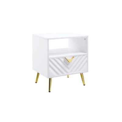 22" White Wood and Metal Rectangular Side End Table with Drawer and Shelf for Living Room or Bedroom - 20"L x 17"W x 22"H