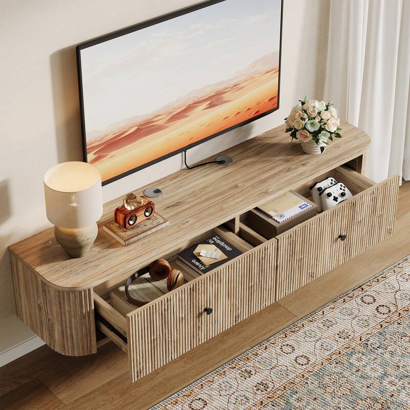 Floating TV Stand, Wall Mounted TV Console with Drawers, Floating Media Console Entertainment Center for Living Room, Bedroom