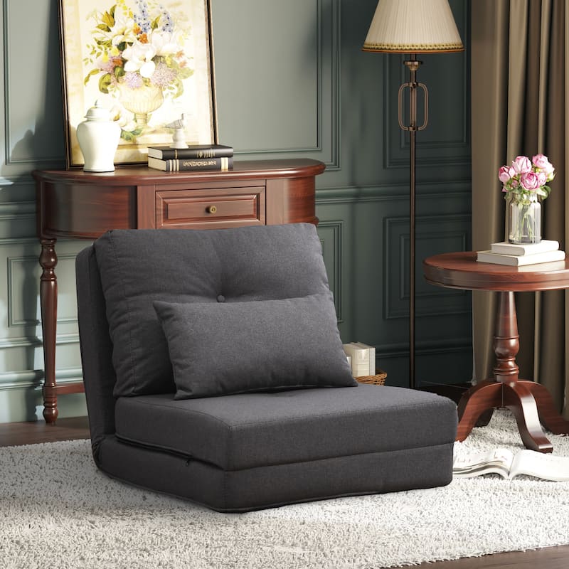 Dark Grey Modern 23.5" 2-in-1 Folding Upholstered Chaise Lounges Chair with 5 Position Adjustable Backrest