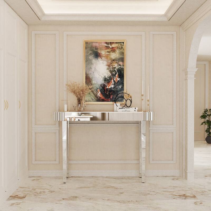 Chic Silver Mirrored Console Table Accent Side Table Furniture