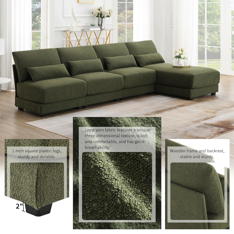 120" Boucle L-Shaped Sectional Sofa with Chaise