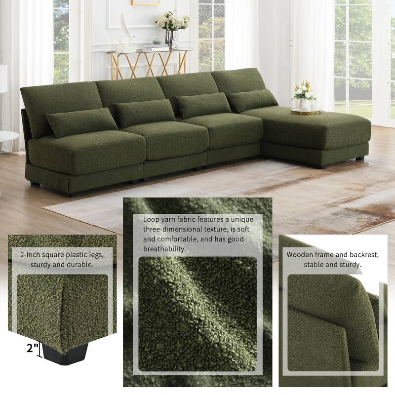 120" Boucle L-Shaped Sectional Sofa with Reversible Chaise,and Wide Seats & Pocket Spring Support