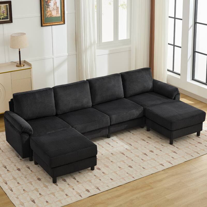 116.5" Corduroy U-Shaped Modular Sectional Sofa with 2 Movable Ottomans
