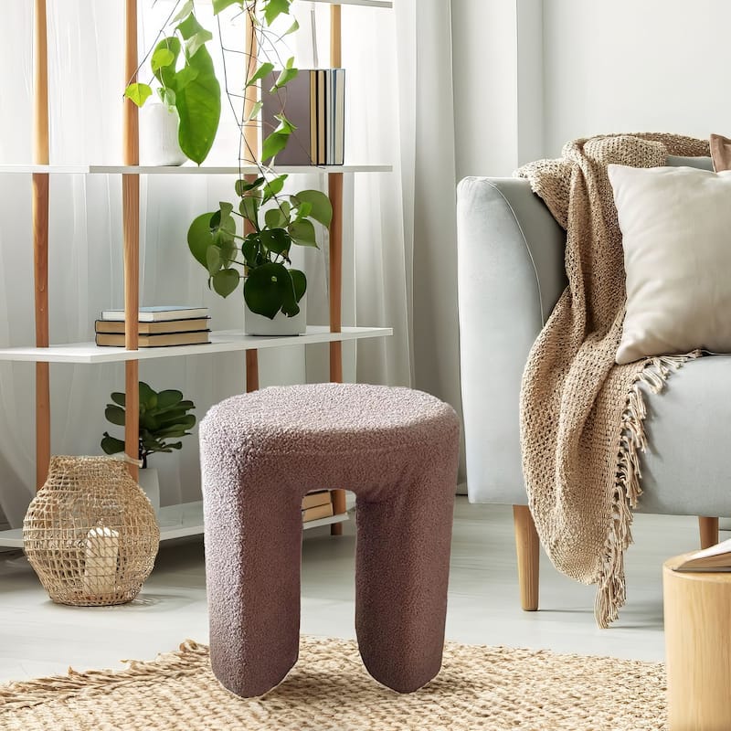Plush Teddy Fabric Small Ottoman Foot Stool Vanity Stool for Bedroom