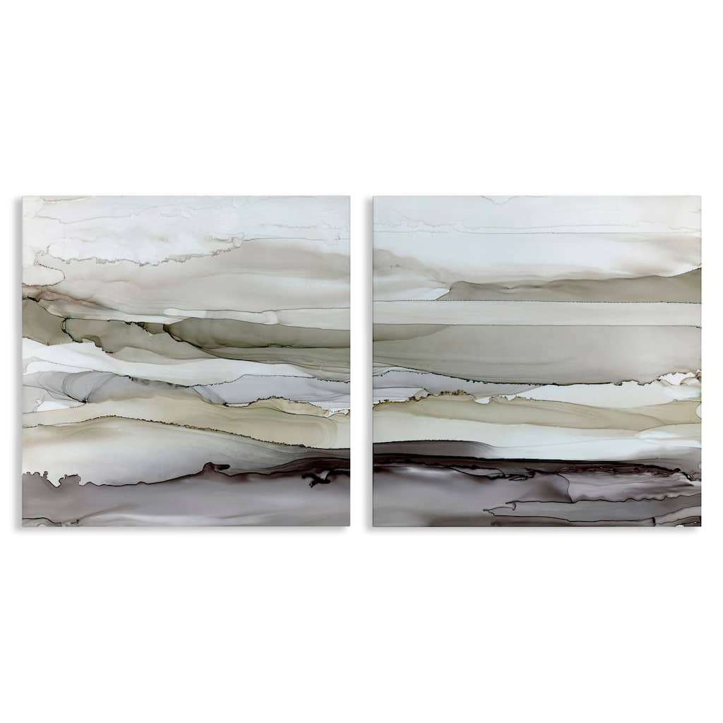 Stupell Abstract Watercolor Wave Interpretation Grey Brown Fluid Movement 2pc Multi Piece Canvas Wall Art Set