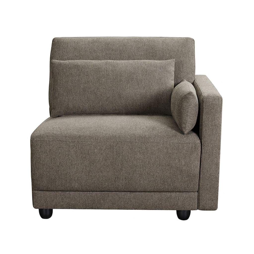 Upholstered Modular Right Facing Armchair with 2 Pillows in Brown