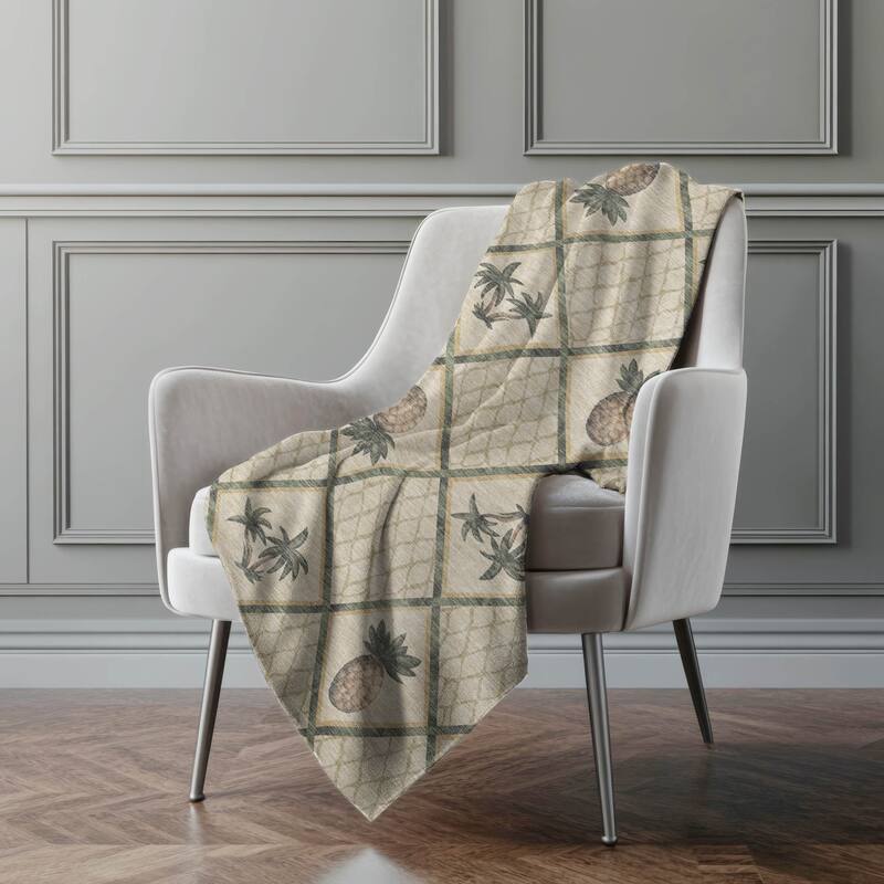 Premium Machine Washable ASB162 Pineapple Palms Sherpa Throw Blanket
