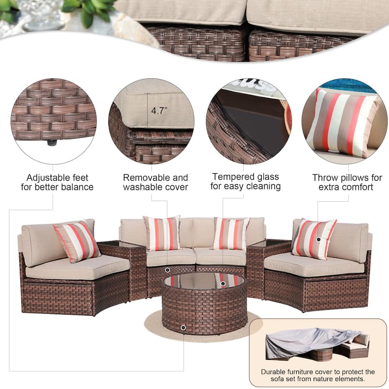 Outdoor 7-Piece Wicker Sectional Sofa Set with Furniture Cover
