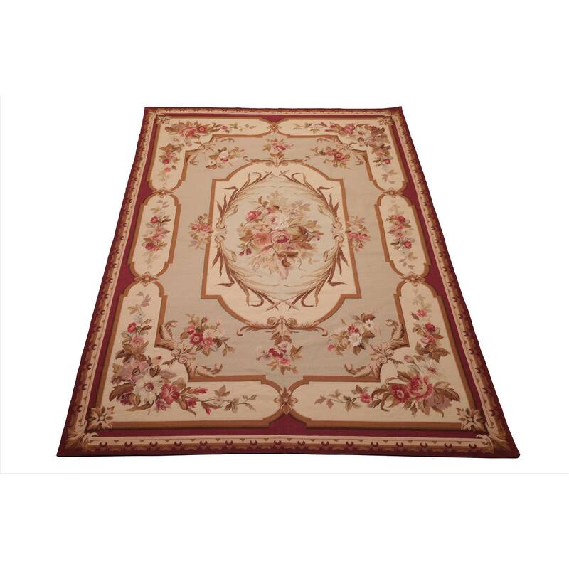 7x9'11'' Hand Woven Wool Ivory French Aubusson European Classic Rug - 7' x 9' 11''