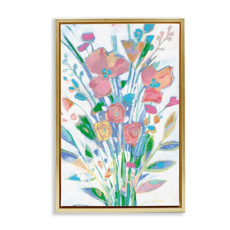 Stupell Pastel Joyful Bouquet Framed Floater Canvas Wall Art Design By Stephanie Fielden - 17 x 25 - Gold