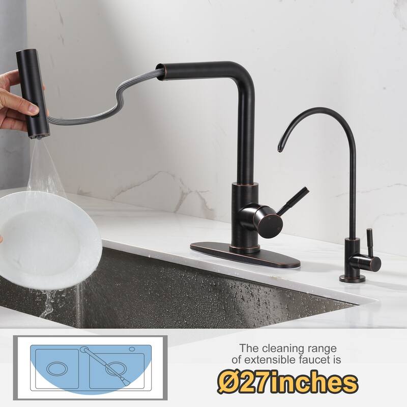 WOWOW Modern-Style Three-Function Pull-Down Kitchen Faucet with Filter Faucet