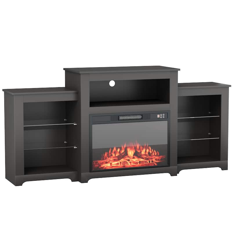 32" H TV Stand with Fireplace for TVs up to 80" - Remote Control, Energy-Efficient Heater, 16-Color Light Strip