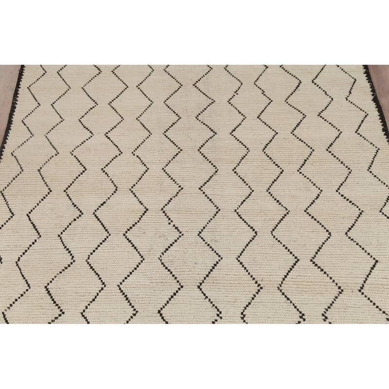 All-Over Geometric Ivory Moroccan Area Rug Handmade Wool Carpet - 6'2"x 9'3"
