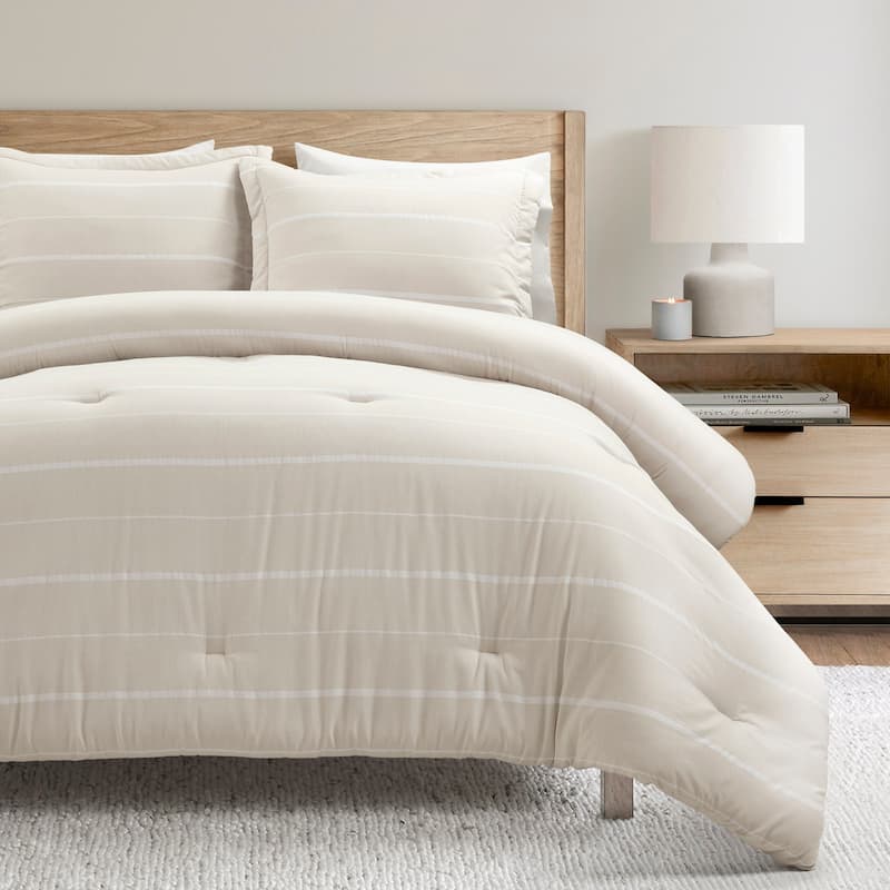 Lush Decor Classic Farmhouse Stripe Comforter 3-Piece Set - Neutral/Off White - California King