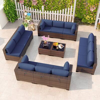 Kullavik 14 Pieces Outdoor Patio Furniture Set Sectional Rattan Sofa Set