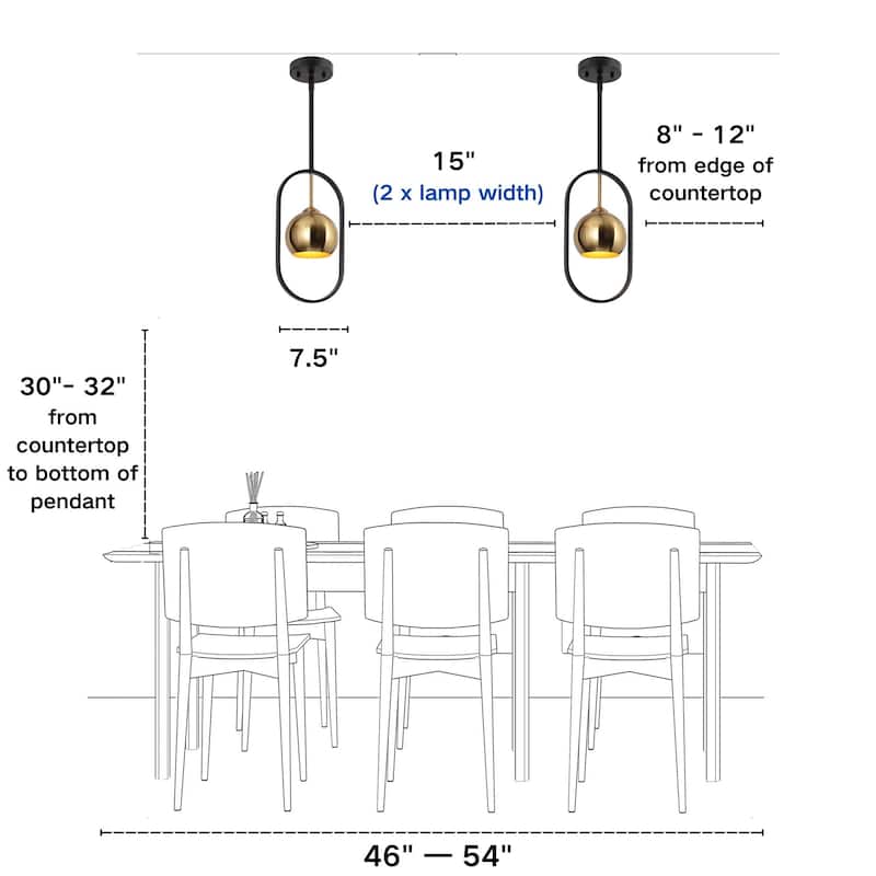 Marden Modern Black Gold 1-Light Metal Kitchen Island Pendant Lights for Dining Room