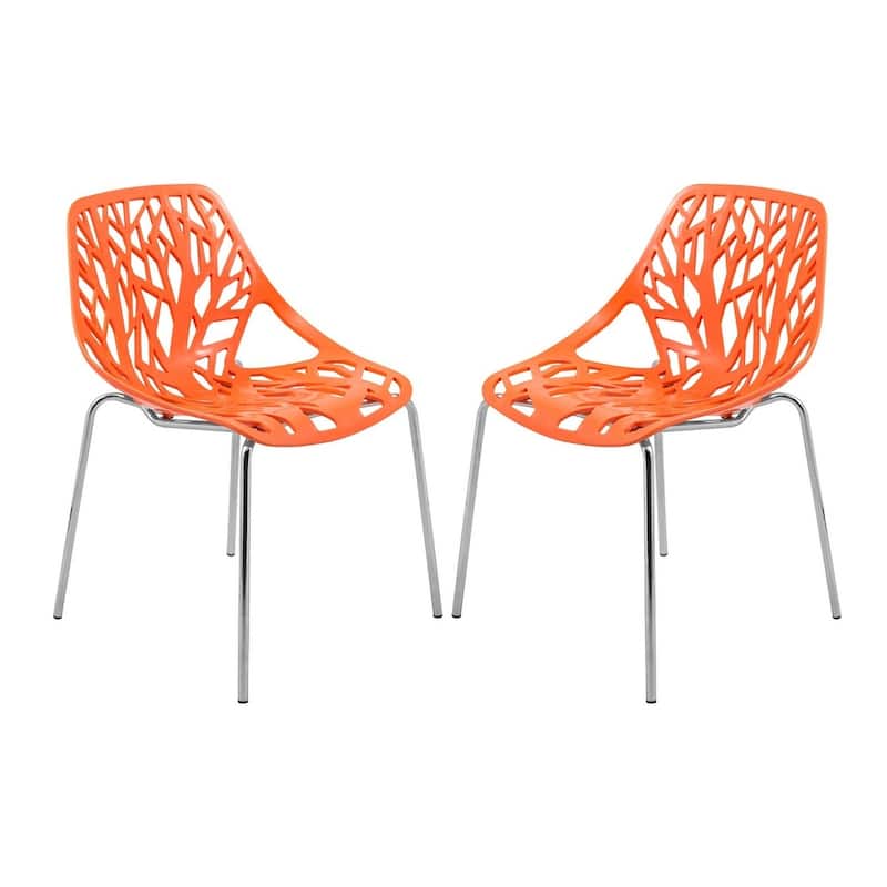 Asbury Stackable Dining Chair with Chrome Legs (Set of 2) Modern Cut-Out Design Backrest Side Chair