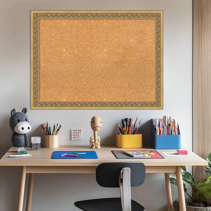 Carter Dark Gold Wood Framed Cork Board - Bulletin Board, Organization Board, Pin Board