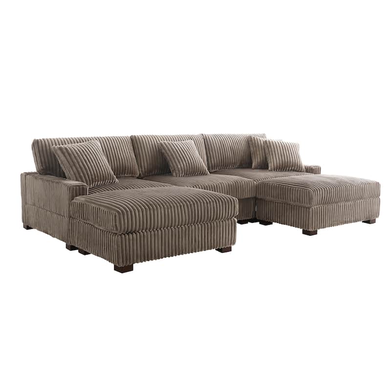 Mia 114" W Oversize Plush Corduroy Modular Sectional Sofa With Ottoman - 114" W