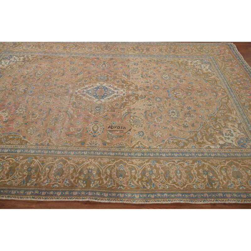 Hand Knotted Oriental 100% Wool Carpet Traditional Floral Oranges & Rust Kashan Area Rug - 9' 11'' X 6' 3''