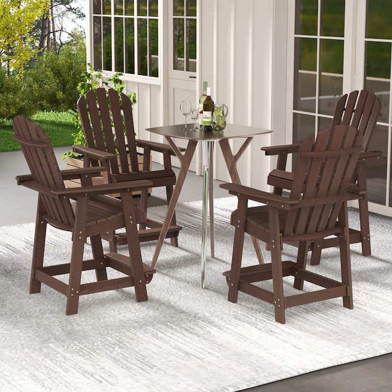 Gymax 4PCS Bar Stool HDPE Chair w/ Armrest Footrest Home Indoor - Counter Height - Brown - Set of 4