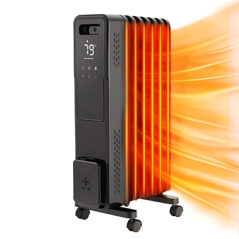 Black 1500W Oil-Filled Radiator Heater with 3 Heat Settings Timer and Quiet Operation - 14.02" x 9.76" x 26.18"