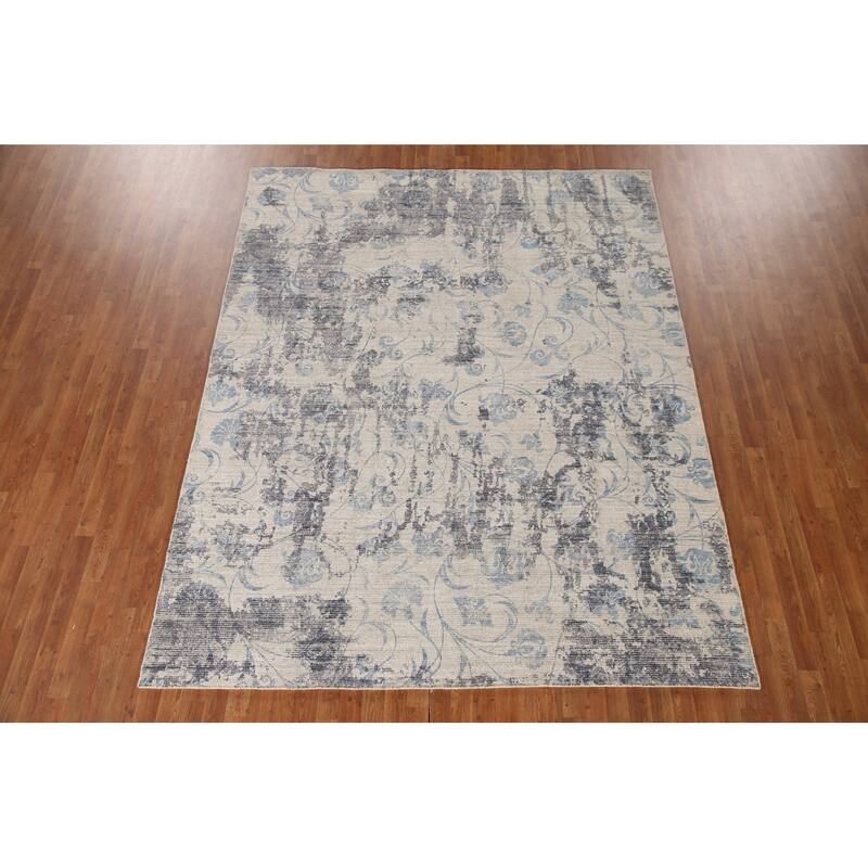 Ivory Abstract Rug Hand-Knotted Wool Carpet - 7'9"x 9'8"