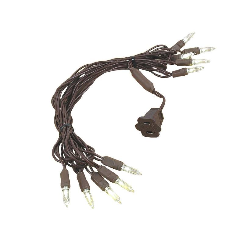10 Light T5 LED Christmas Mini Light Set, Warm White, White Wire, 11' Long - Brown