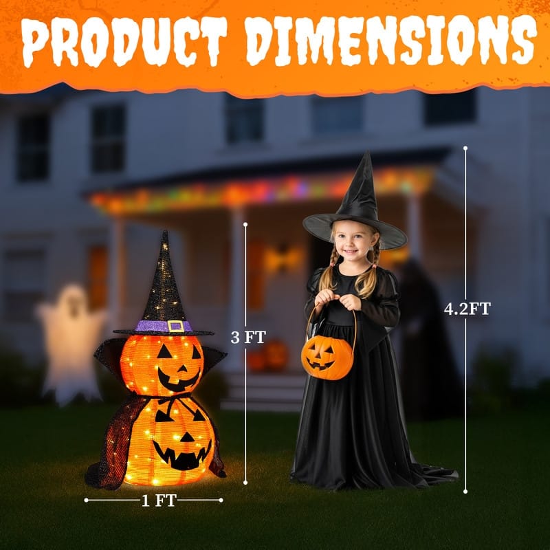 2PCS 3ft Halloween Collasipble Lighted Pumpkin Decoration
