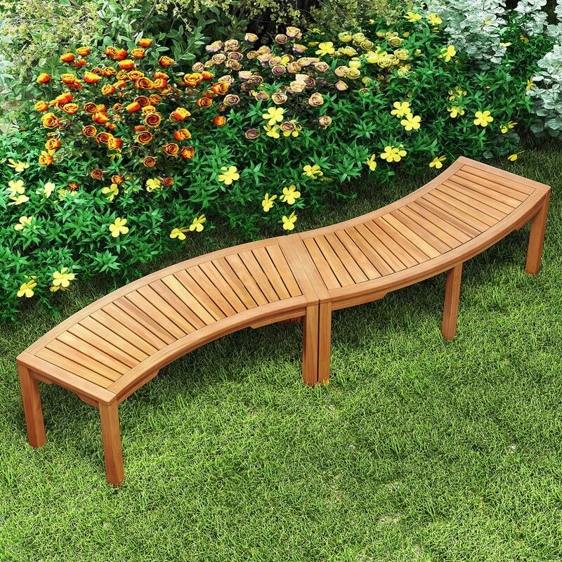 Costway 1/2/4 PCS Outdoor Curved Bench with Slatted Seat Wrap Around - See Details