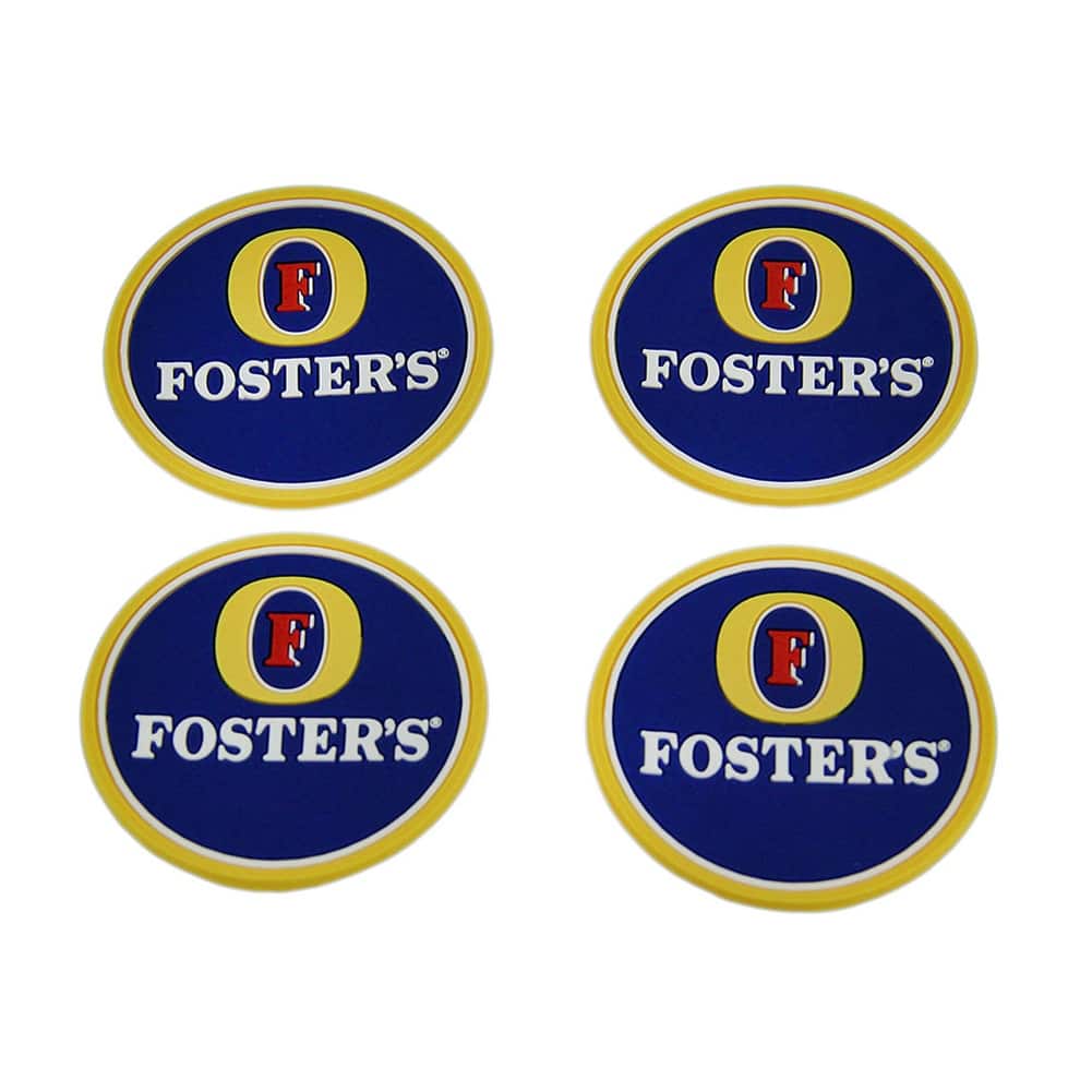 Set Of 4 Fosters Lager Rubber Coasters Mini Beverage Mats - 0.13 X 2.5 X 2.5 inches