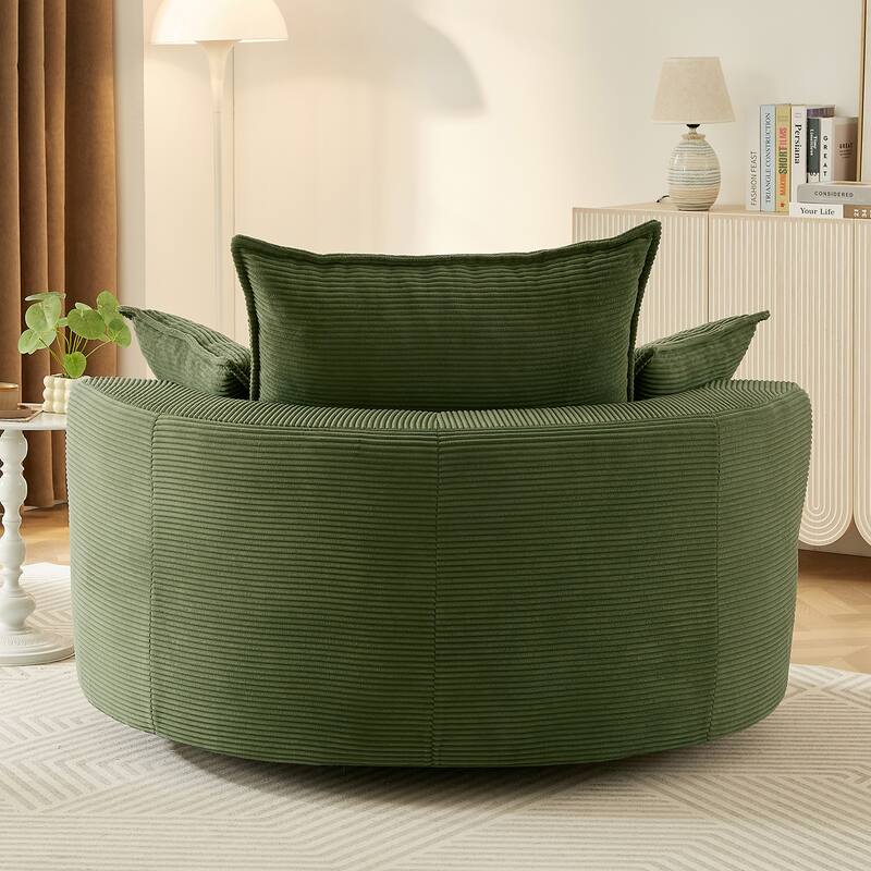 360° Swivel Sofa Chair Accent Barrel Chair 57.5" Swivel Round Chair with Dual-layer Cushion Design and 3 Removable Pillows