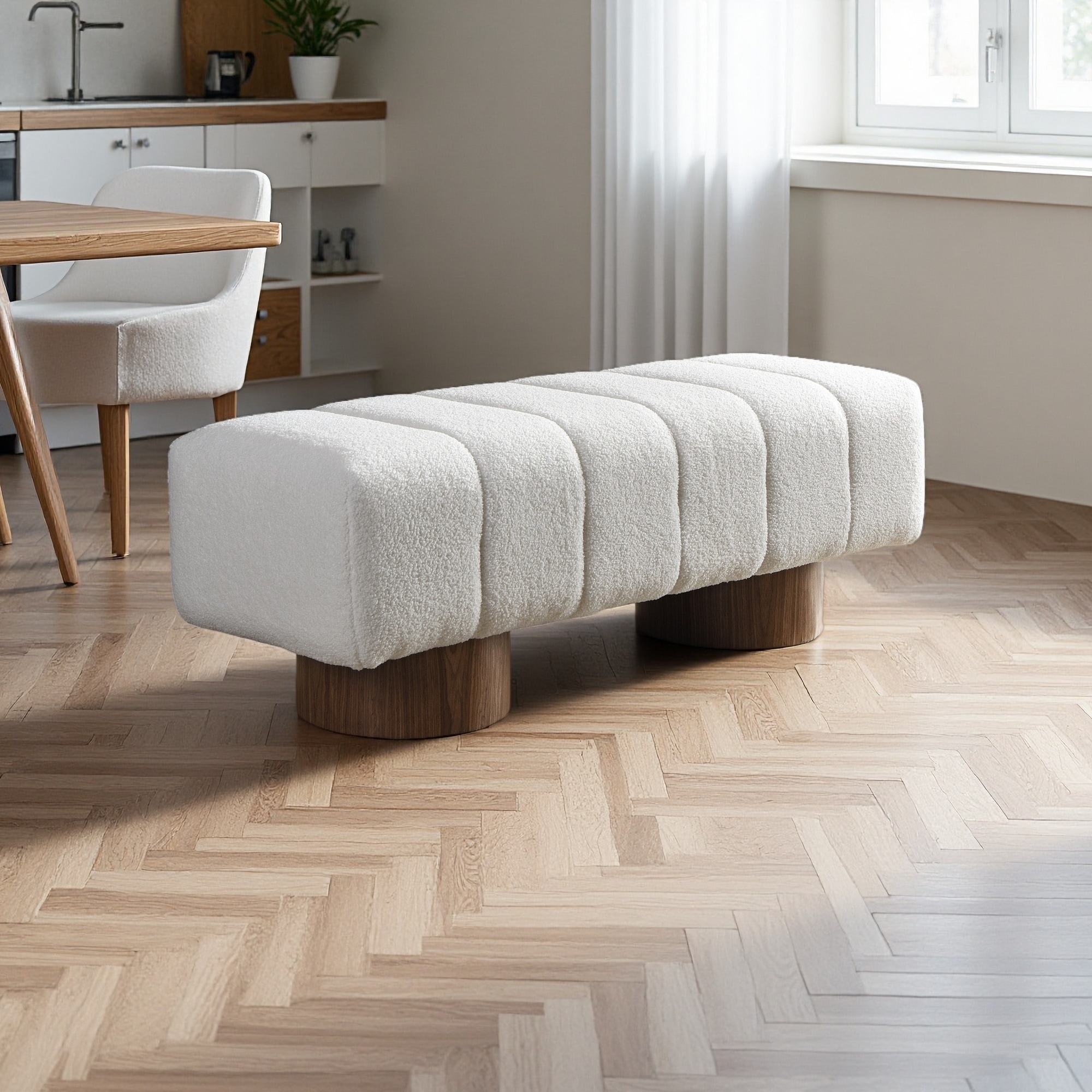 50"L Upholstered Dining Bench with Boucle Fabric