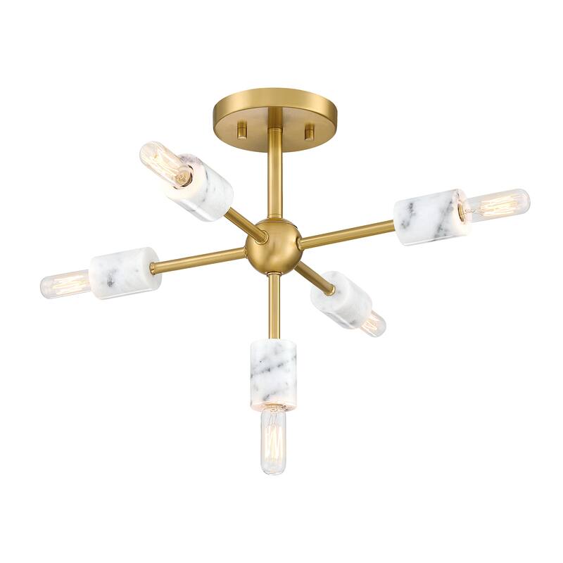 Star Dust 16.5 in. 5-Light Brushed Gold Mid-Century Modern Semi Flush Mount with Natural Marble Accents for Bedrooms - 12.5