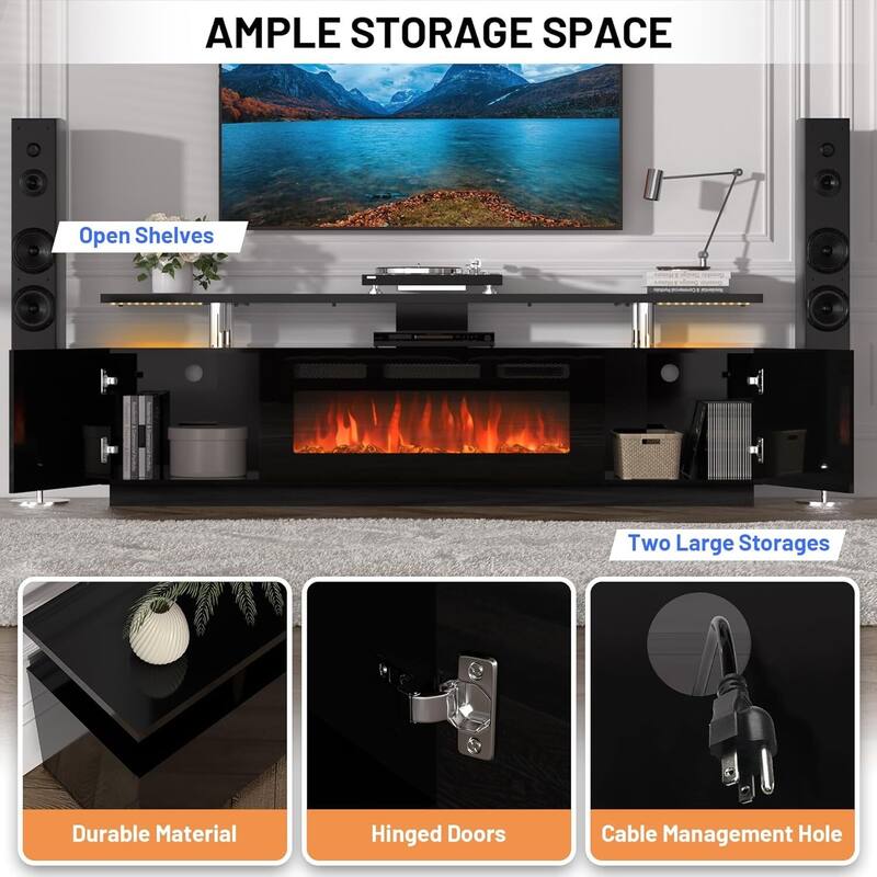 TV Stand For TVs Up To 80" With 36" Electric Fireplace Included