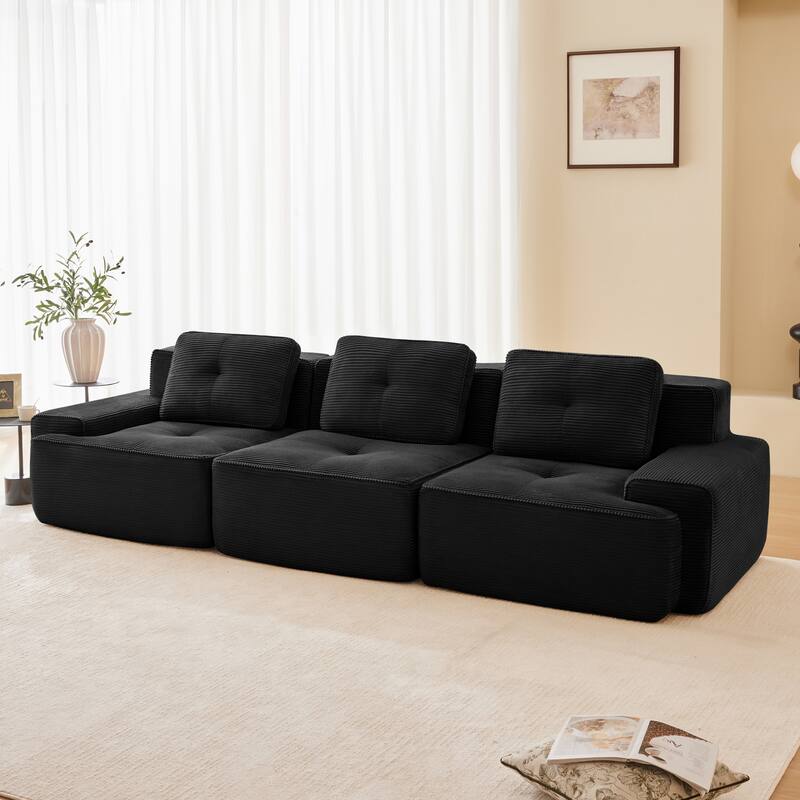 117" Floor Corduroy 3-Seater Sectional Sofa Couch with Tufted Design