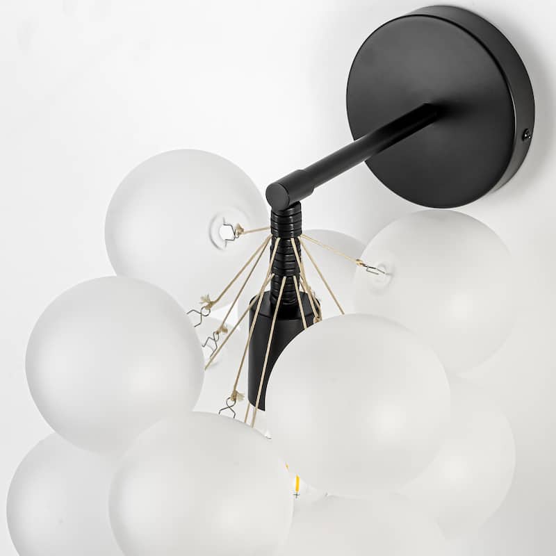 1-Light Modern Glam Dimmable Black Frosted Opal Glass Globe Bubble Wall Light - 11.8 in. W x 11.8 in. H x 14.1 in. D