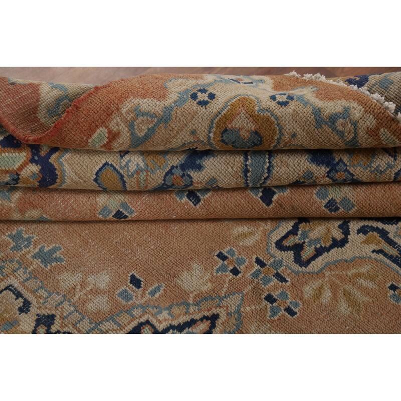 Orange Kerman Vintage Persian Area Rug Hand-Knotted Wool Carpet - 7'0" x 9'10"