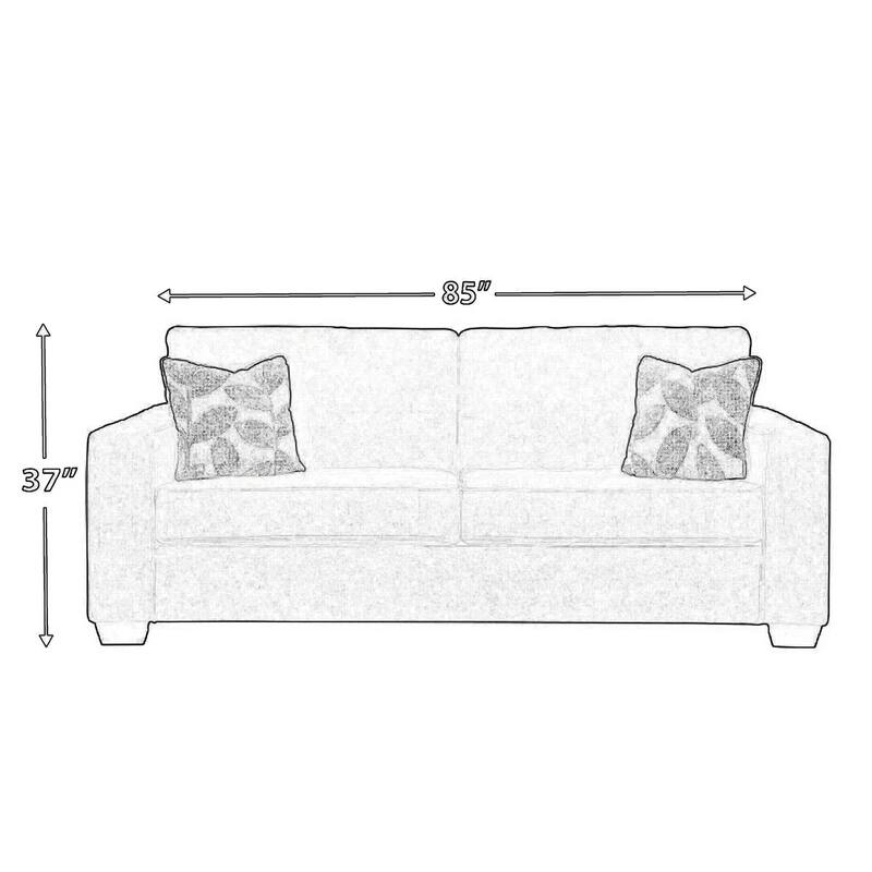 Alti 85 Inch Sofa with 2 Floral Print Throw Pillows, Dark Gray Chenille