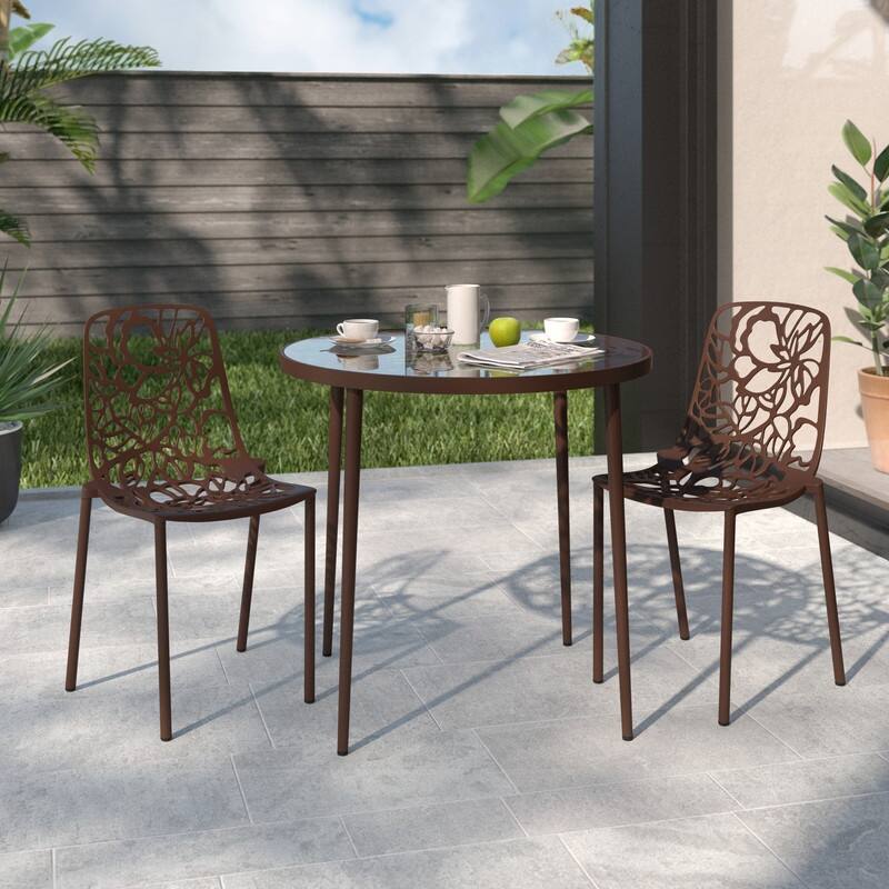 Devon Aluminum Outdoor Dining Side Chair with UV Resistant and Cuout Backrest for Indoor or Outdoor Set of 2