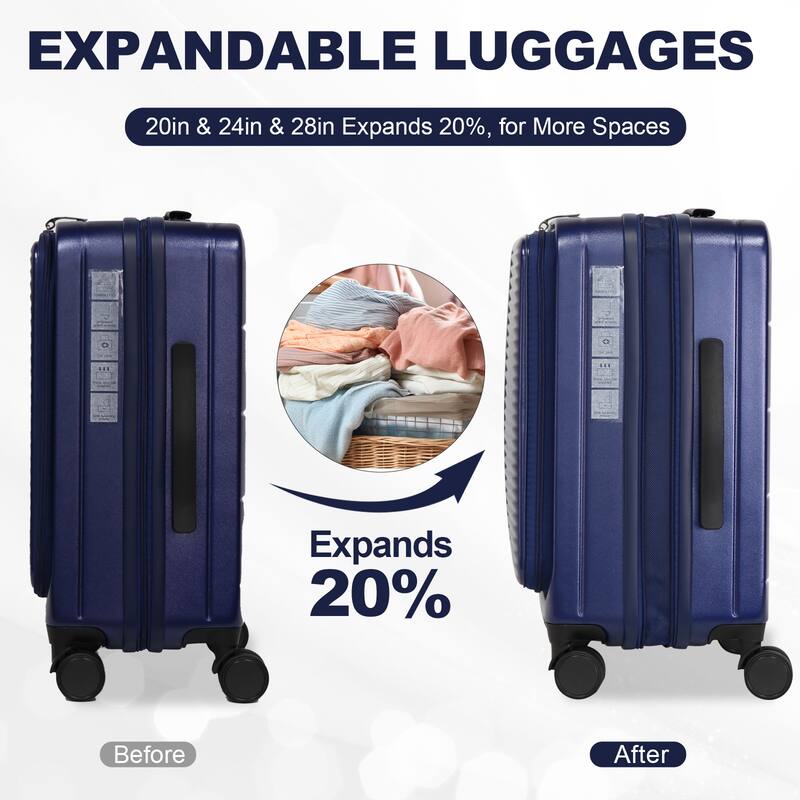 Luggage,with front opening,TSA approved lock,hardshell suitcase - Aqua Blue